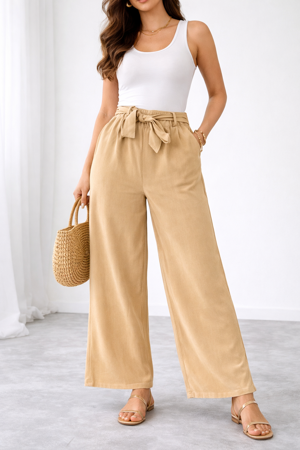 Pantallona Viskoz Beige – Checkers