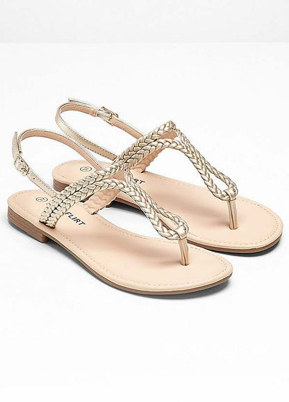 Sandale Gold/Beige me Gërsheta – Zehentrenner Verore për Femra