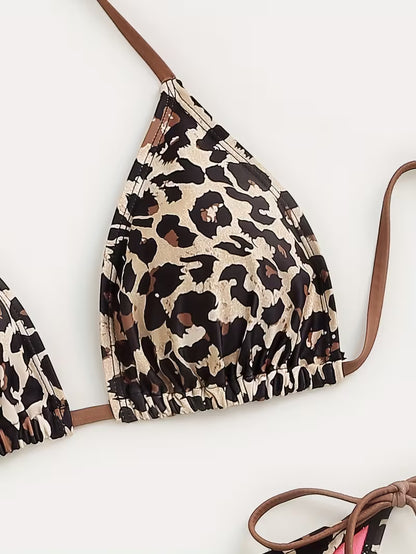 Set Bikini AF Leopard me Lidhëse – Rroba Banje Verore për Femra