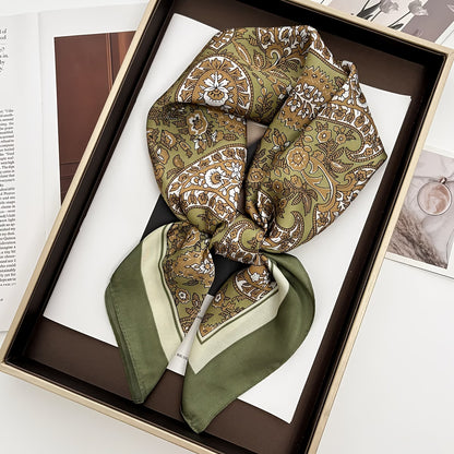 Shall Katror Saten me Print Paisley – Jeshil, Bezhë & Kafe