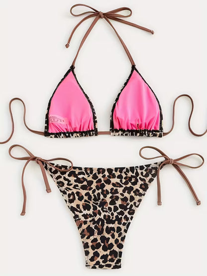 Set Bikini AF Leopard me Lidhëse – Rroba Banje Verore për Femra