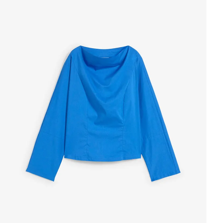 Bluzë Bonprix me jakë ujëvarë & mëngë të gjata – Blu)