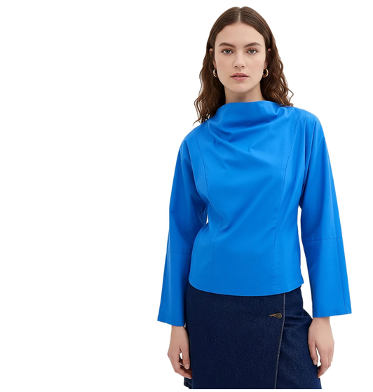 Bluzë Bonprix me jakë ujëvarë & mëngë të gjata – Blu)