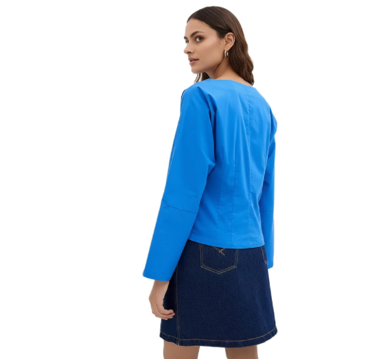 Bluzë Bonprix me jakë ujëvarë & mëngë të gjata – Blu)