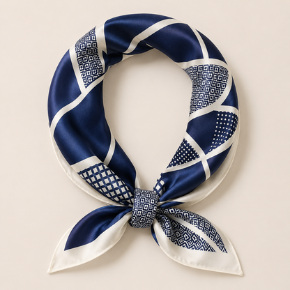 Shall Saten Katror Elegant Navy Blue me Motive Dekorative