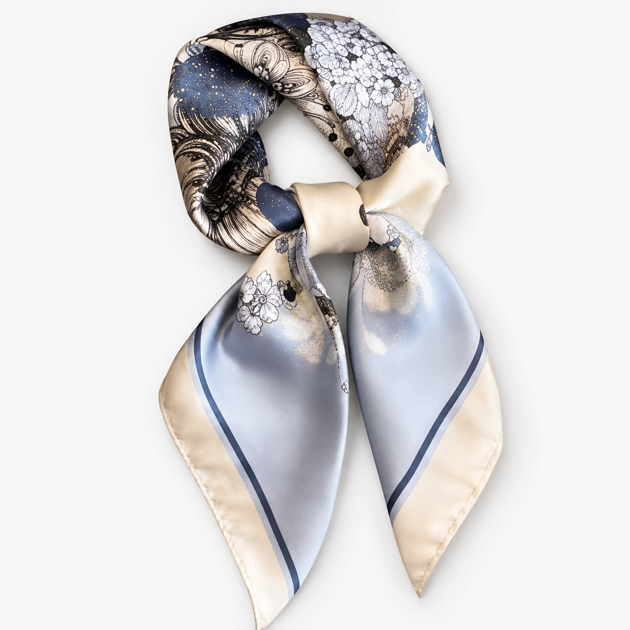 Shall Katror Saten me Print Floral – Blu & Krem